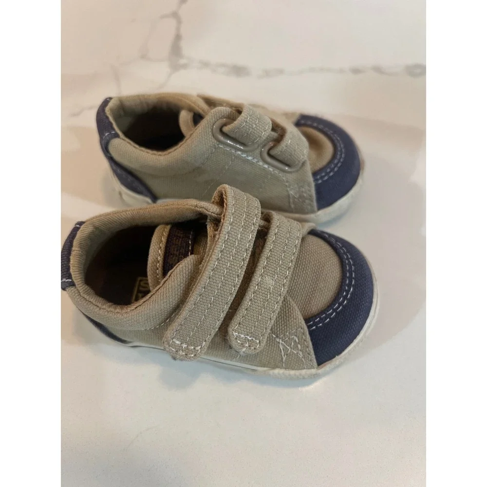 Sperry Top‎ Sider Toddler Crib Shoes Khaki Navy Canvas Hook Loop Size 1